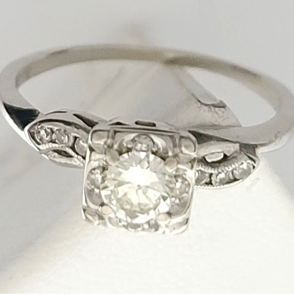 🩶 SOLD! 🩶 Retro Mid Century 14K Gold Diamond Ring - Antique Art Deco - Picture 5 of 13